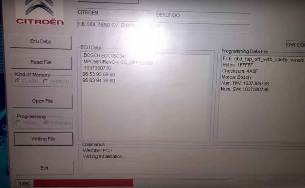 Read & Write Citroen Berlingo Ecu Edc16C34 Via Obdauto Repair Technician Home