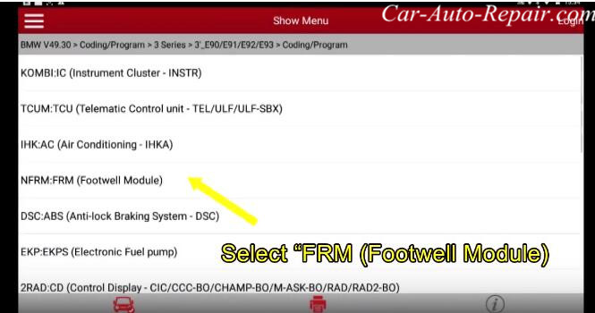 How to Coding for BMW E-series Footwell Module (FRM) by X431 (4)