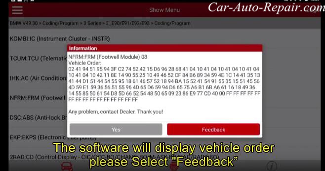 How to Coding for BMW E-series Footwell Module (FRM) by X431 (5)