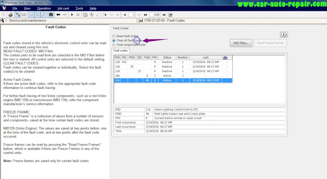 Volvo Premium Tech Tool PTT Clear Inactive Fault Code (8)