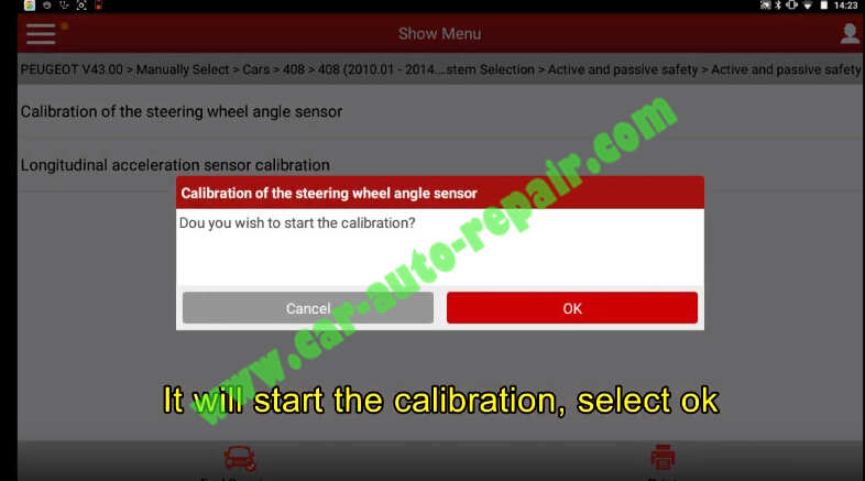 Peugeot 408 2011 Steering Wheel Angle Sensor Calibrating by X431 (10)