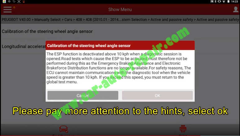 Peugeot 408 2011 Steering Wheel Angle Sensor Calibrating by X431 (8)