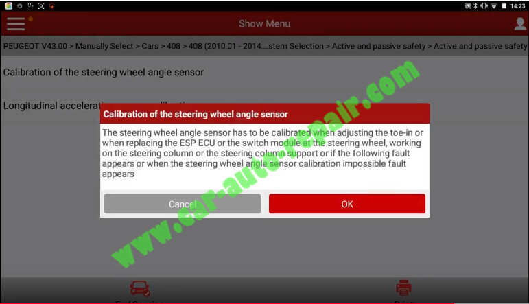 Peugeot 408 2011 Steering Wheel Angle Sensor Calibrating by X431 (9)