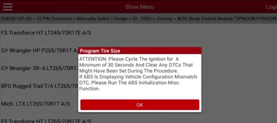 Dodge Joruney 2009 Body Control System Tire Replacement Programming (7)