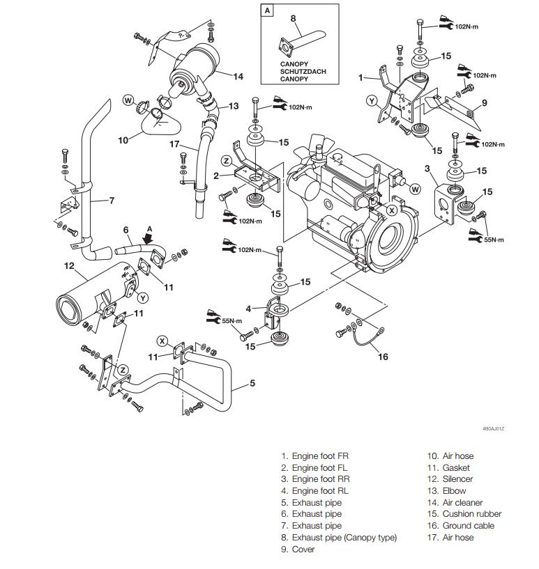 Takeuchi-TB128-Mini-Excavator-Engine-Removal-Installation