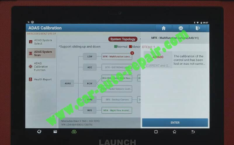 Benz-E260-A28600-DTC-Front-Camera-Calibration-by-Launch-X431-ADAS-3