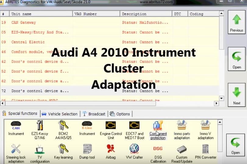 How-to-Reset-Component-Protection-Instrument-Cluster-via-ABRITES-on-Audi-A4-2010-1
