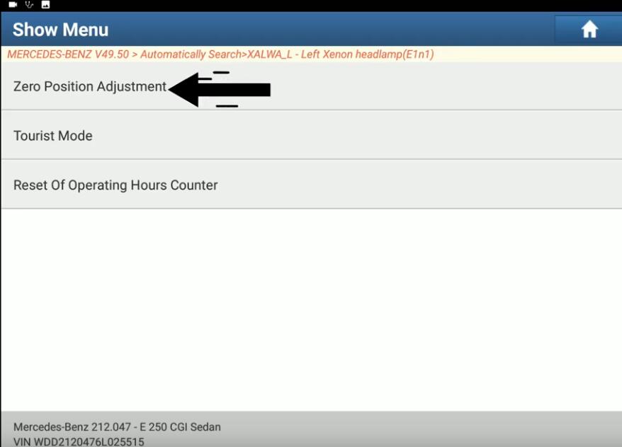 Benz-E250-W212-Headlight-Zero-Position-Adjustment-by-Launch-X431-PAD-V-6
