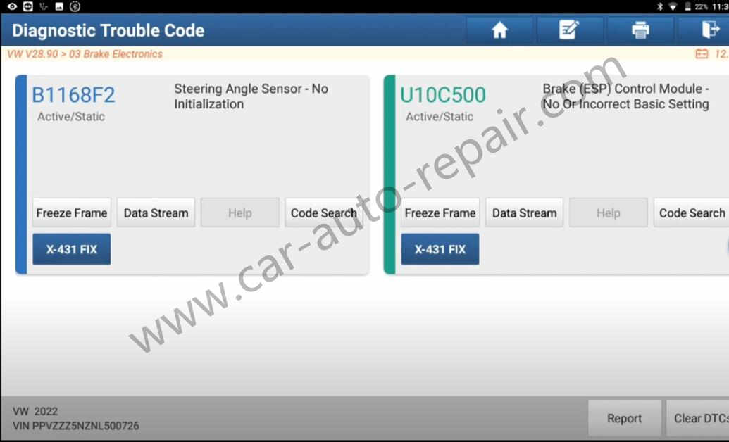 VW-Passat-2019-Steering-Angle-Sensor-B1168F2-Initialized-by-Launch-X431-2