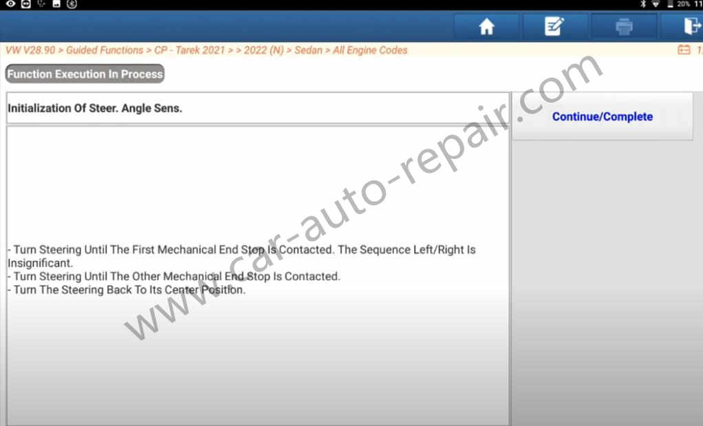 VW-Passat-2019-Steering-Angle-Sensor-B1168F2-Initialized-by-Launch-X431-8