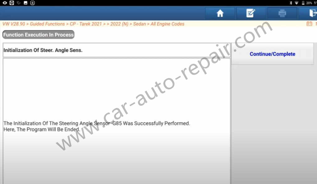 VW-Passat-2019-Steering-Angle-Sensor-B1168F2-Initialized-by-Launch-X431-9