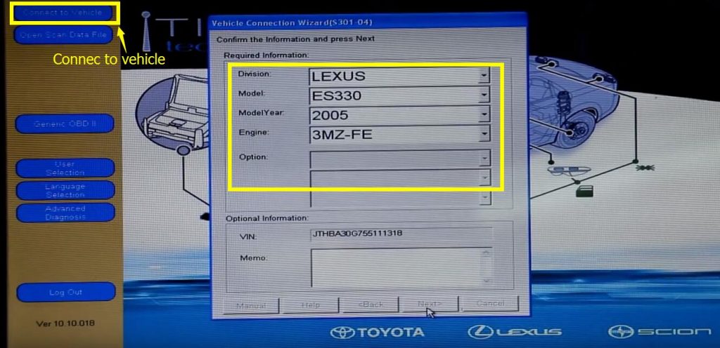 Chương trình Toyota TIS Techstream Chìa khóa mới cho Lexus ES330-1
