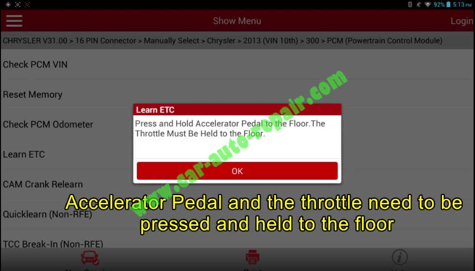 Chrysler 300 Electronic Throttle Control ResetLearning by Launch X431 (10)