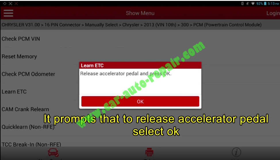 Chrysler 300 Electronic Throttle Control ResetLearning by Launch X431 (11)