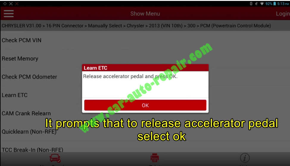 Chrysler 300 Electronic Throttle Control ResetLearning by Launch X431 (11)