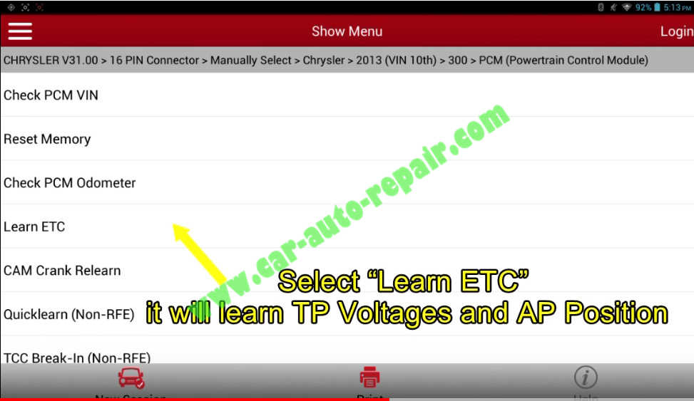 Chrysler 300 Electronic Throttle Control ResetLearning by Launch X431 (9)