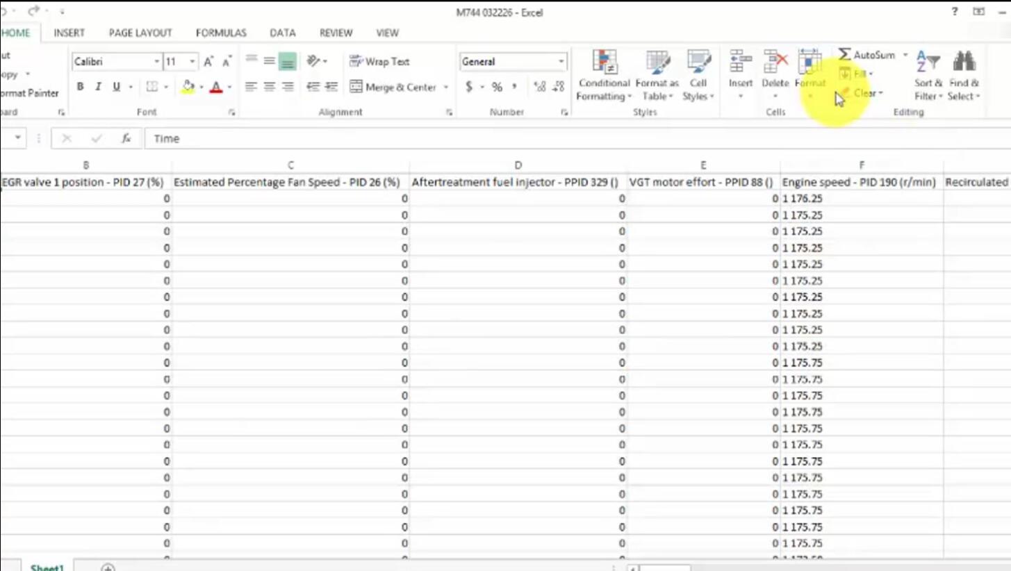 Volvo PTT Export Sensor Values to Excel for Pre-2013OBD (6)