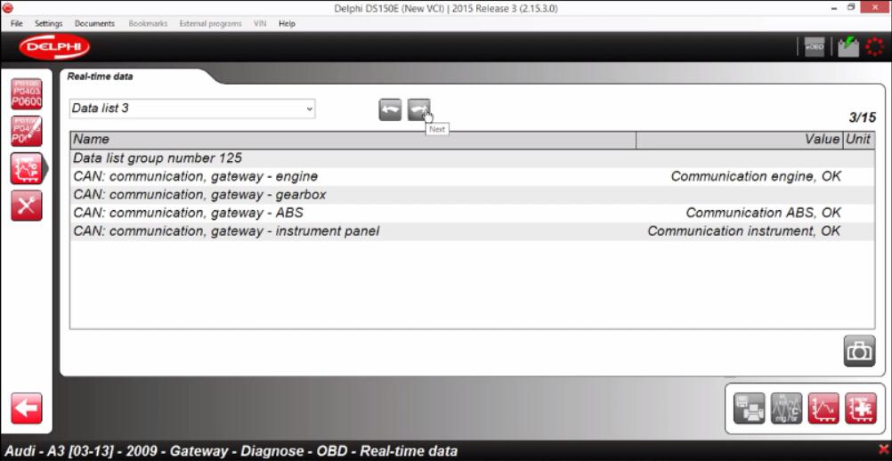 Delphi DS150E Diagnose Audi A3 2009 Gateway Real-time Data (6)