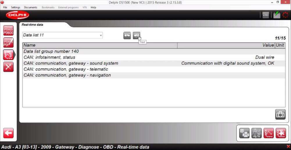 Delphi DS150E Diagnose Audi A3 2009 Gateway Real-time Data (9)