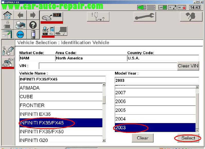 Nissan Consult 3 Plus Diagnos Read DTCs for Infiniti FX3545 2003 (11)