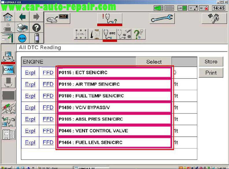 Nissan Consult 3 Plus Diagnos Read DTCs for Infiniti FX3545 2003 (15)