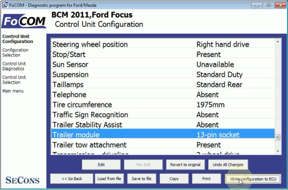 FCOM BCM Trailer Hitch Type Configuration for Ford Focus 2011 (11)