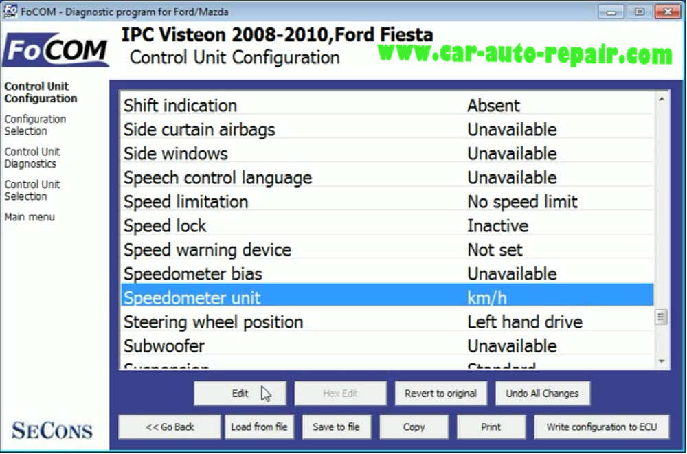 FCOM Coding Ford Fiesta 2010 Instrument Display KM to Miles (4)