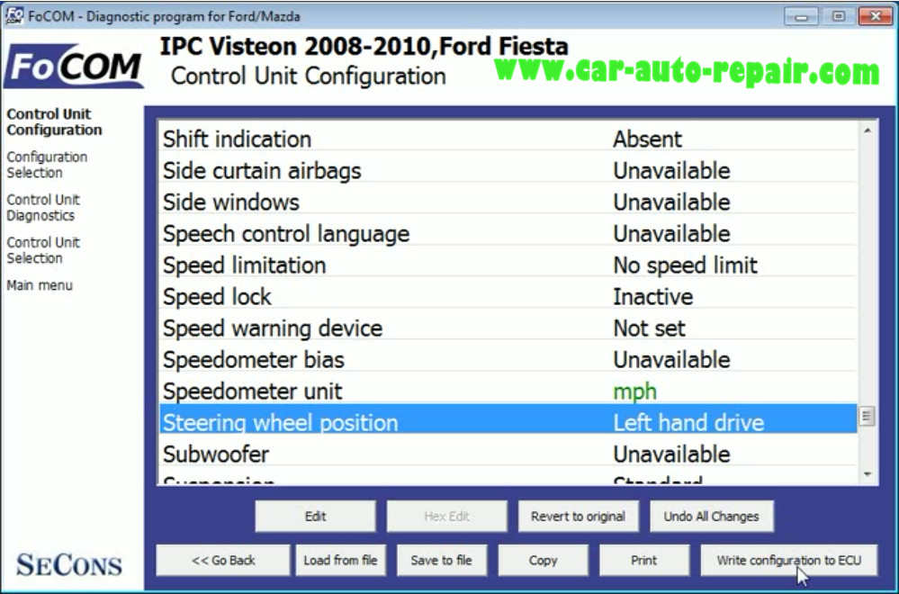 FCOM Coding Ford Fiesta 2010 Instrument Display KM to Miles (6)