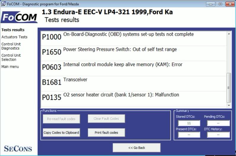 FCOM Key On Engine Off KOEO Test for Ford Ka 1999 (4)