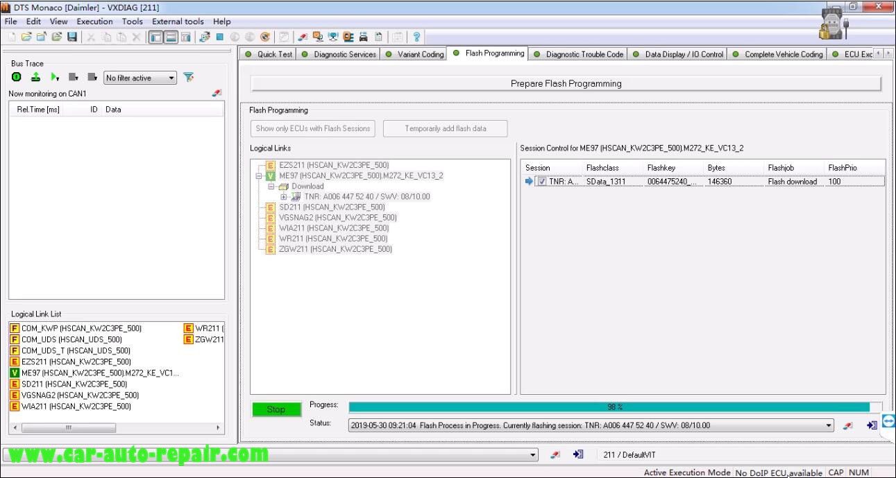 Benz W211 ME97 ECU Flash Programming by DTS Monaco (8)