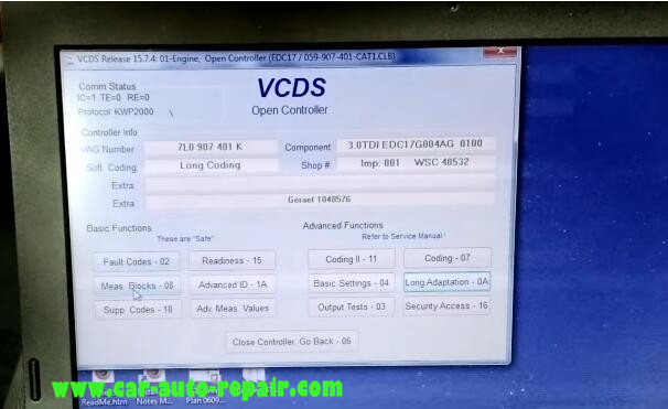 VCDS Reset AdBlue for VW Touareg TDI Diesel 2009Auto