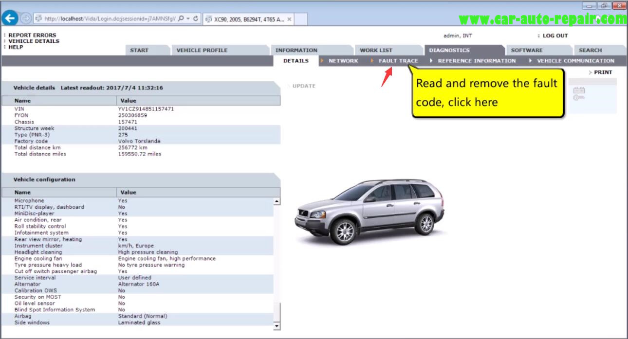 VIDA 2014D Read & Clear DTCs for Volvo XC90 2005 (5)