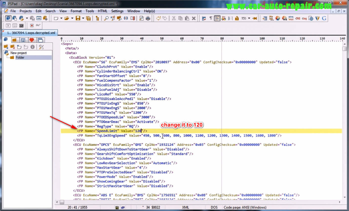 How to use Scania SOPS +XML Editor Change Speed Limit (5)