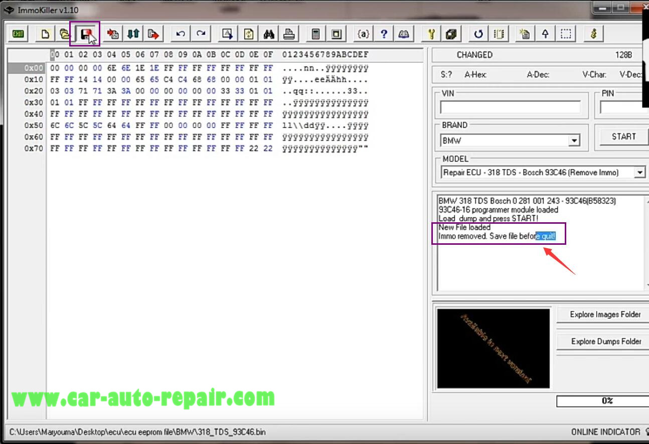 How to Use Immo Killer 1.0 to Disable BMW 93C46 IMMO-5