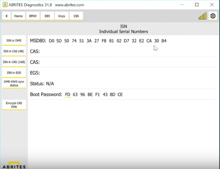 AVDI Read BMW MSD80 MSD81 DME ISN on Bench (19)