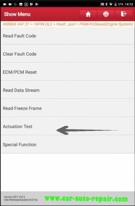 Honda Actuation Test -Fuel Pump off by Launch X431 (3)