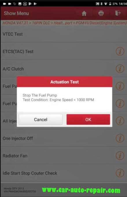 Honda Actuation Test -Fuel Pump off by Launch X431 (6)