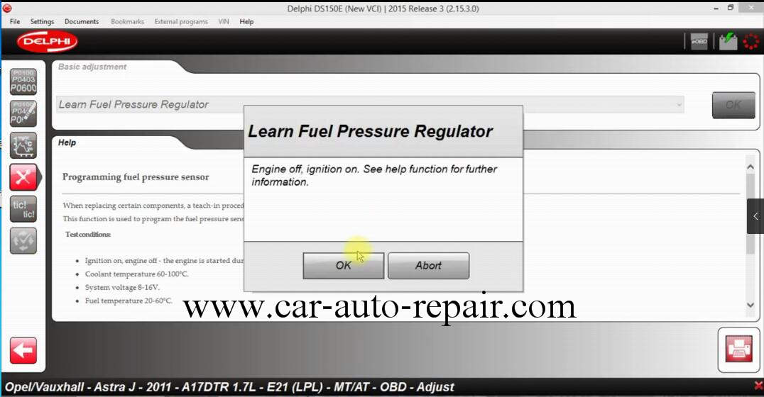 How to Use DS150E Learn Fuel Pressure Regulator for Opel Astra J 2011 (6)