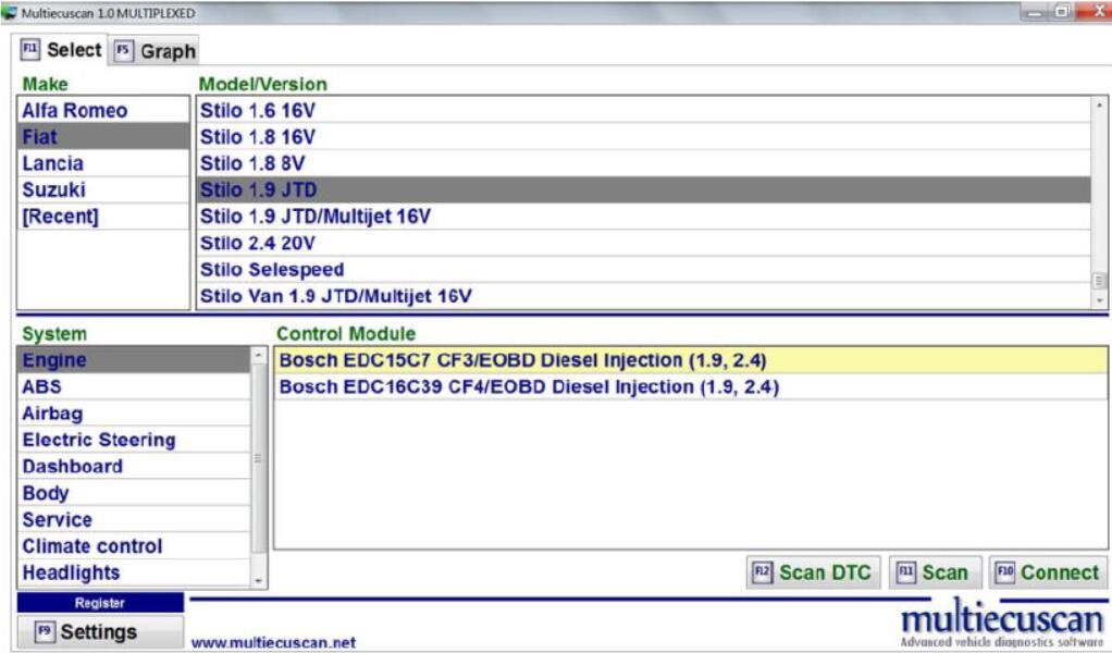 How to Use Multiecuscan to Diagnose Fiat Stilo 1.9 JTD (2)