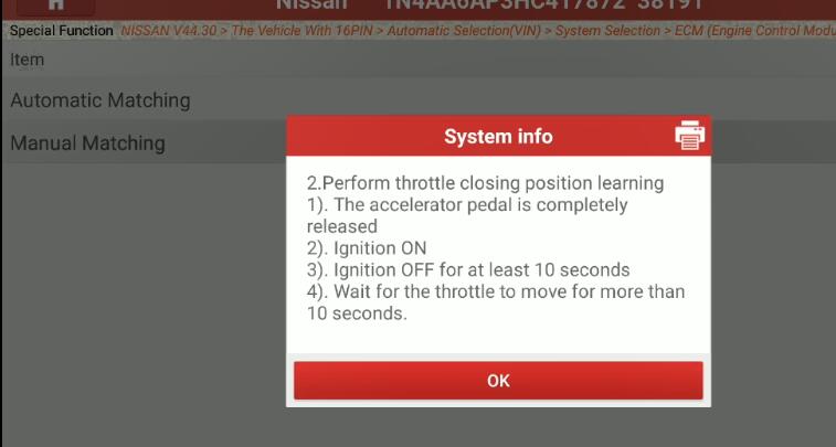 Nissan Maxima 2017 Idle Air Volume Learning by Launch X431 (8)