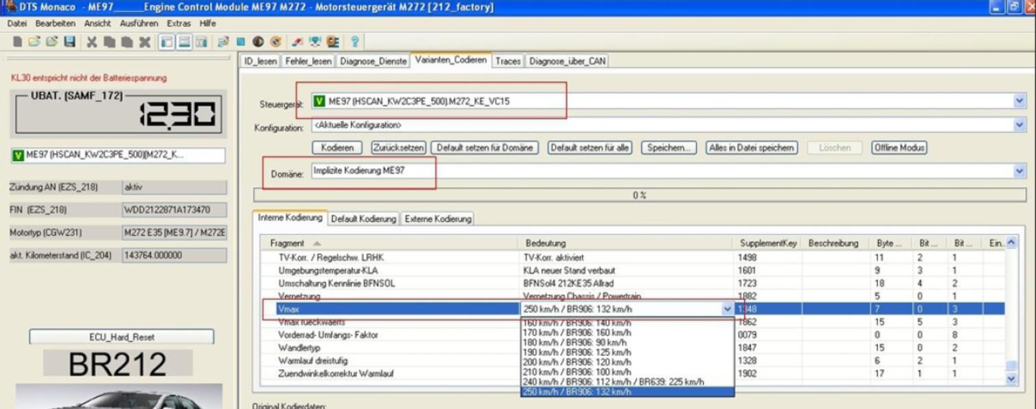 DTS Monaco Coding for Benz ME97 ECU Changing Vmax (2)