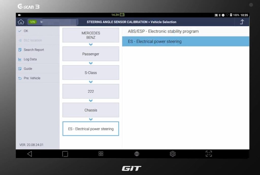 How to use GScan calibrate Steering Angle Sensor(SAS) for Mercedes