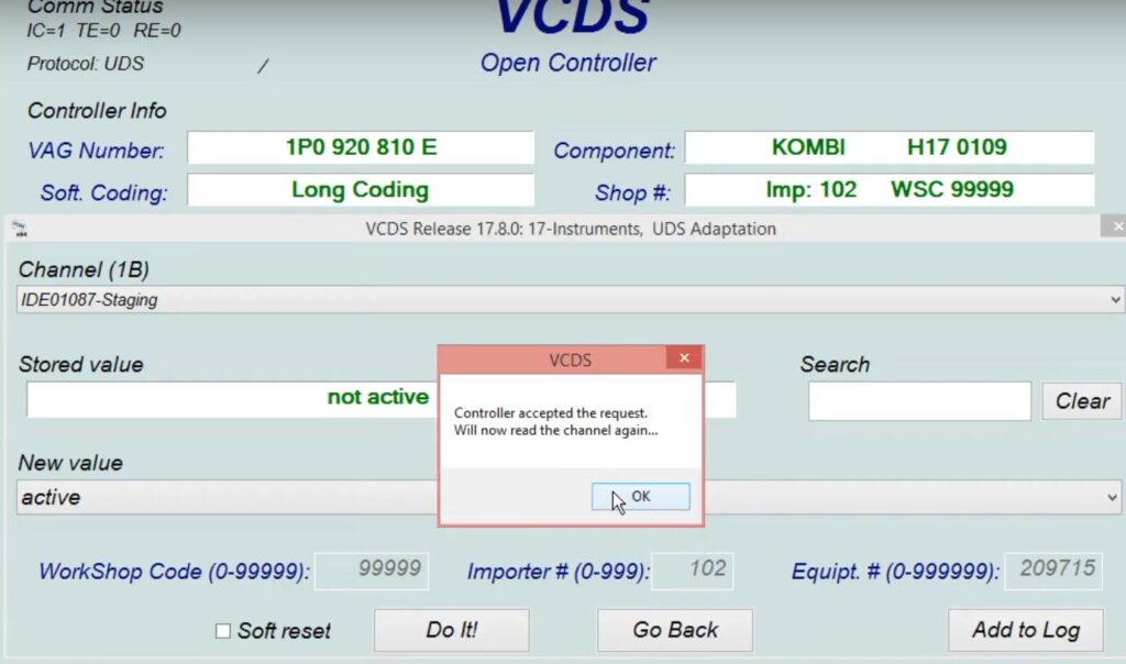 Needle Sweep staging calibration by VCDS for Seat Leon